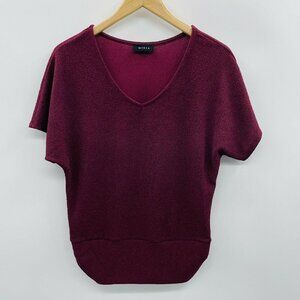 Misia Fashion Womens Size Small Short Sleeve Ruched Hem Metallic Blouse Red 1223